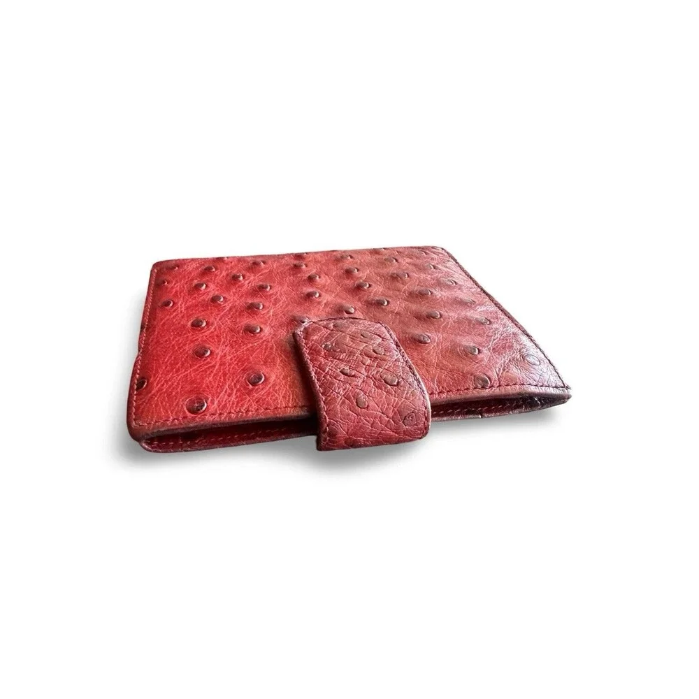 Ostrich Collection Red Genuine Red Ostrich Textured Leather Unisex Wallet